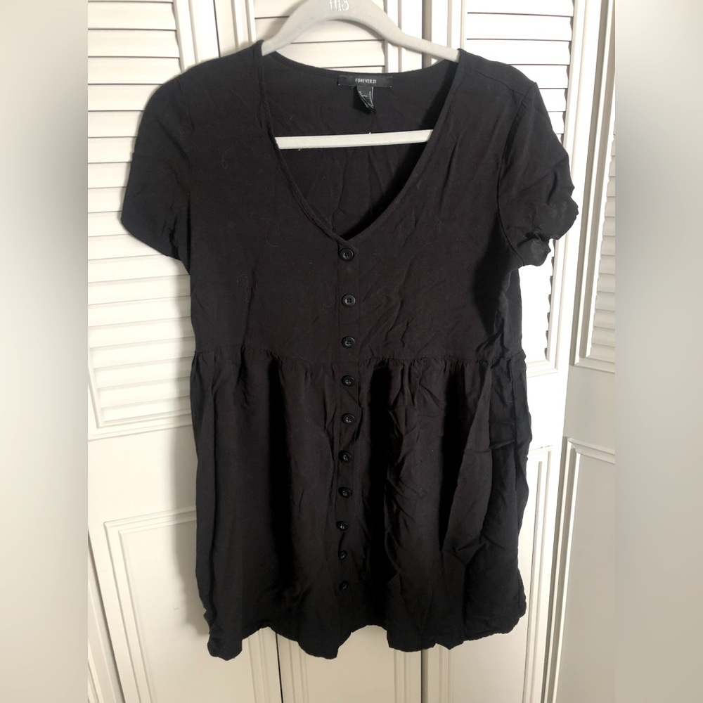 Forever 21 black short sleeve button mini dress